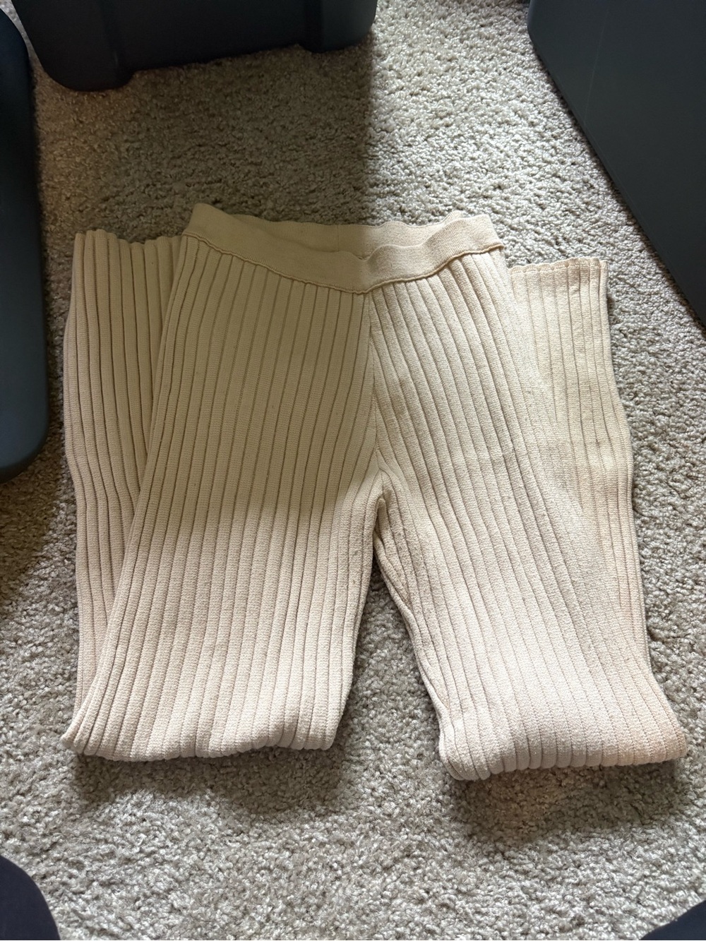 aerie Ribbed Knit Wide-Leg Pants in Cream